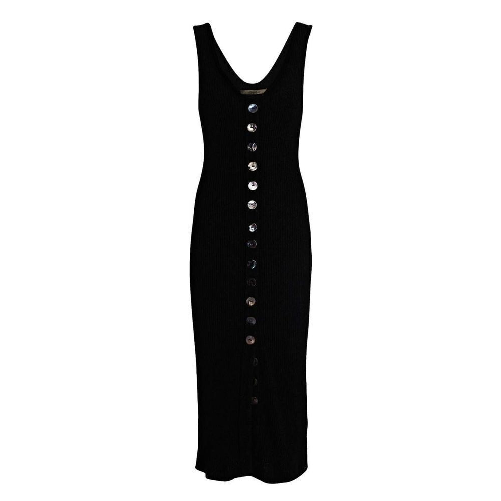 Enza Costa Women's Black Terry Knit Ribbed Button Front Sleeveless Dress